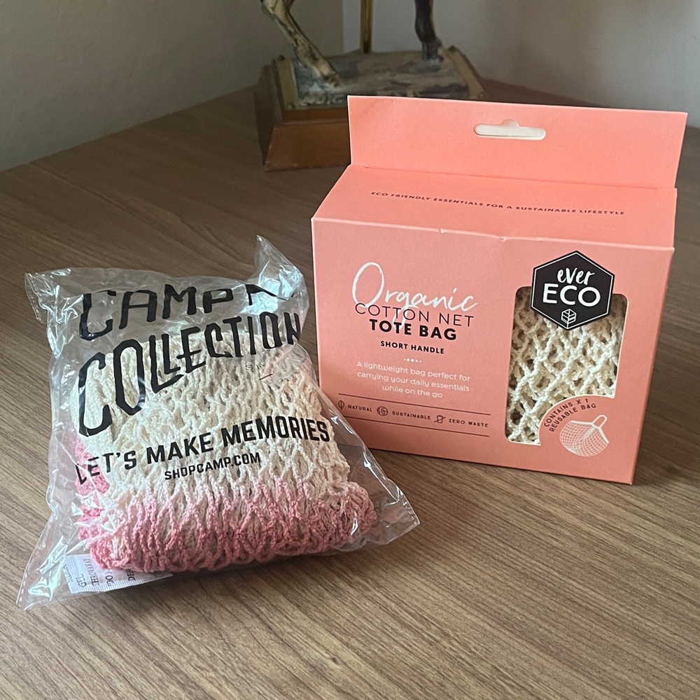 NWT Two Market Tote Bags - Natural with Pink Accent